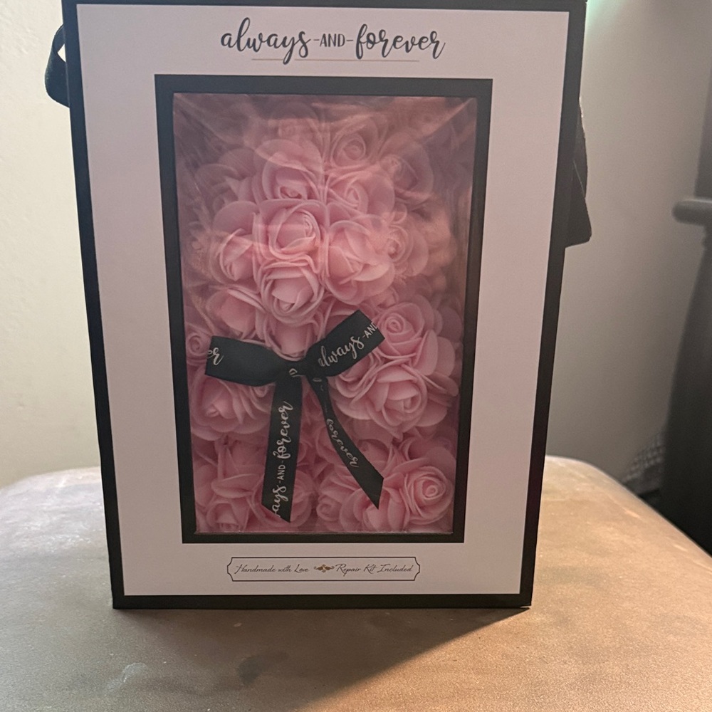 Pink Rose Teddy Bear in Display Box